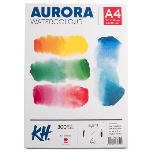 Альбом для акварелі Watercolour, А4, 300г/м2, 12 л, HP, дрібне зерно, Aurora