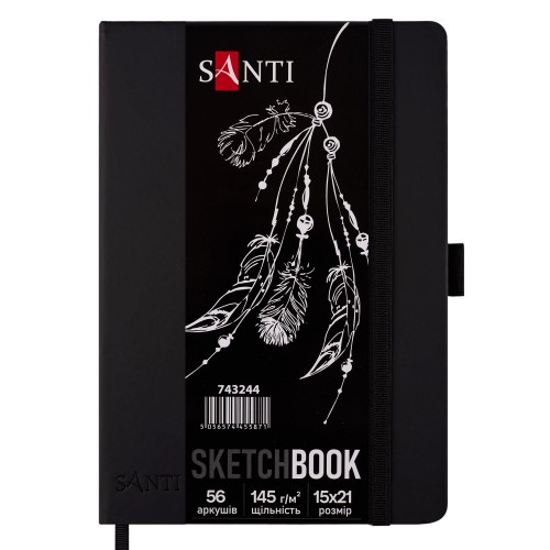 Скетчбук SANTI для графіки, з чорним папером, 15х21см, 56 арк.,тверда обкладинка PU, 145г/м2
