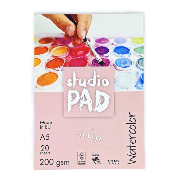 Склейка для акварелі Studio, А5, 200 г/м2, 20л, SMILTAINIS