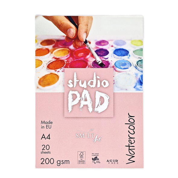 Склейка для акварелі Studio, А4, 200 г/м2, 20л, SMILTAINIS