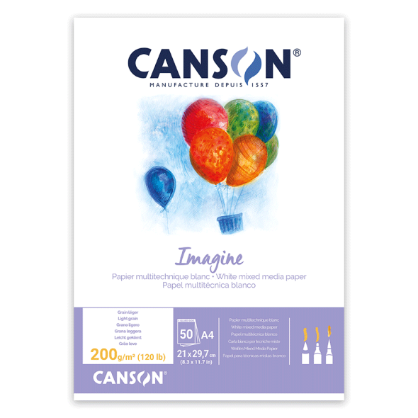 Склейка паперу IMAGINE (mix media) А4 200 г/м2 50л натуральний білий гладкий Canson