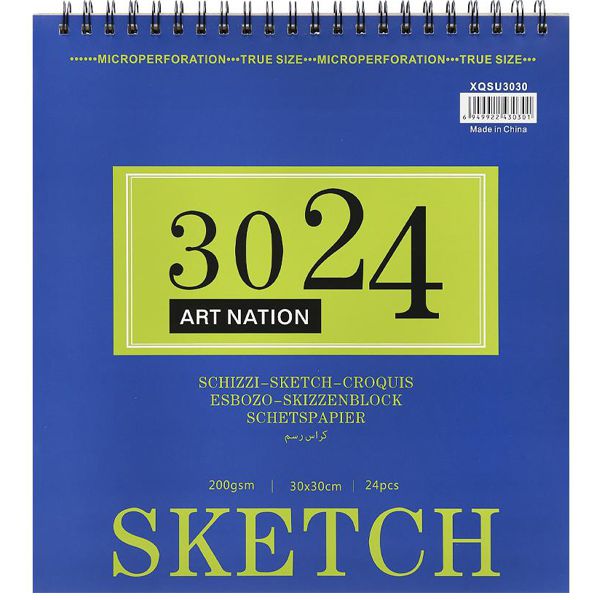 Альбом для ескізів на спіралі SKETCH,  30*30см 24аркуша, 200gsm,3030XQSU,Art Nation