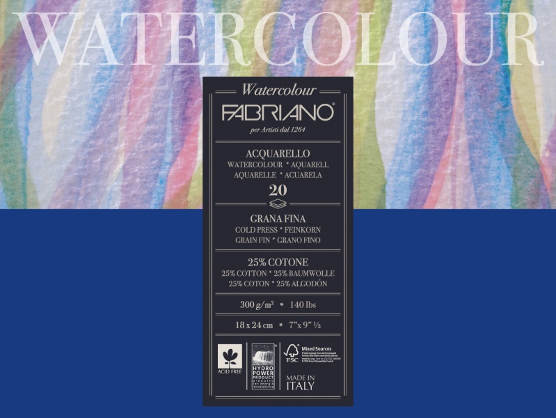 Блок склейка  для акварелі Watercolor B5 (18х24см), 200г/м2, 20л, Середнє зерно, Fabriano