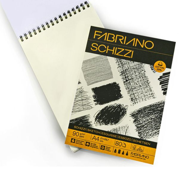 Альбом для ескізів на спіралі Schizzi Sketch, А4, 90г/м2, 80л, 20% бавовна, Fabriano