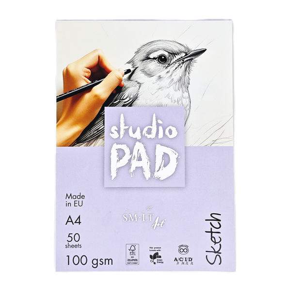 Склейка для ескізів Studio, А4, 100г/м2, 50л, SMILTAINIS
