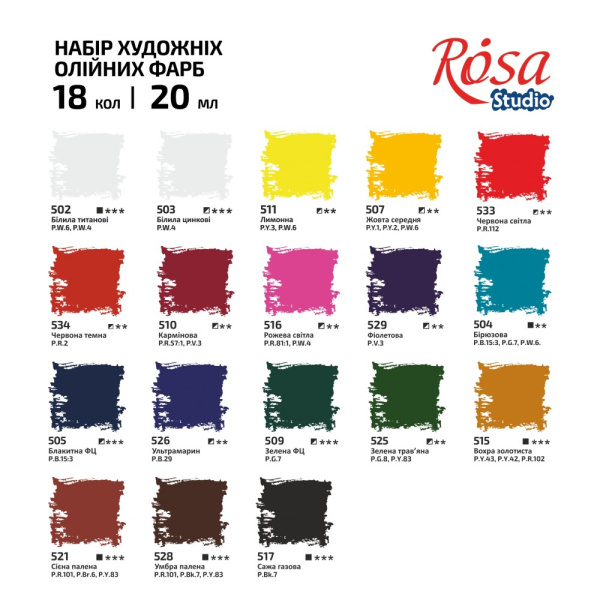 Набір олійних фарб 18*20мл, блістер, ROSA Studio
