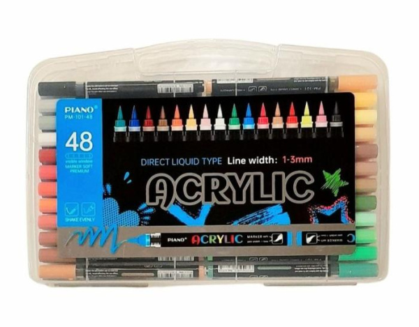 Набiр акрилових маркерів ACRYLIC (пензель) 1-3мм, 48кол., plastic box PIANO PM-101-48