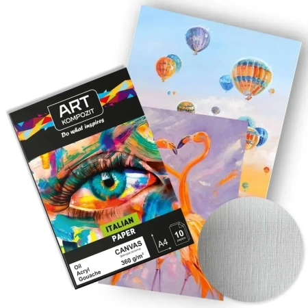 Папір для акрилу та олії Canvas, A4, 360г, 10 аркушів, Art Kompozit