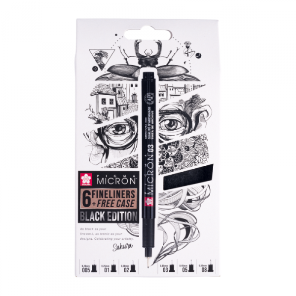Набір лінерів PIGMA MICRON Black Edition, 6 шт.(005-08), Чорний, Sakura