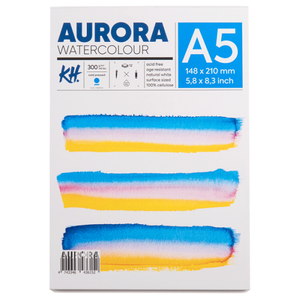 Альбом для акварелі Watercolour, А5, 300г/м2, 12 л, CP, середнє зерно, Aurora