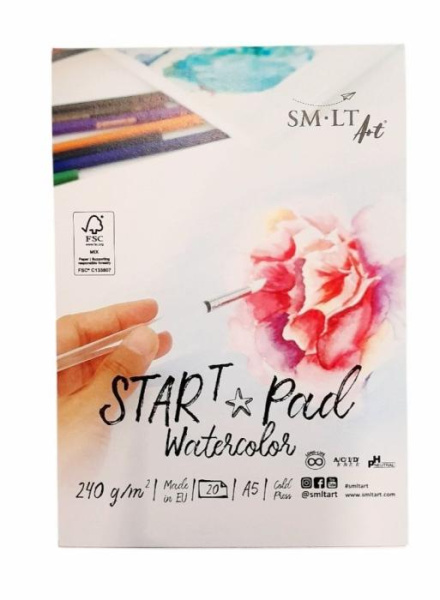 Склейка для акварелі STAR T А5, 240г/м2, 20л, натуральний білий, SMILTAINIS