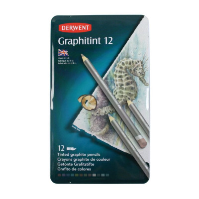 Набір акварельних графітних олівців Graphitint, 12 шт, в метал. коробці, Derwent