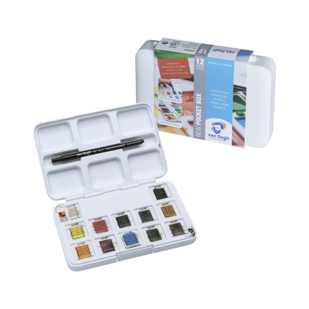 Набір акварельних фарб, VAN GOGH, Pocket box, 12 кювет + пензлик, пластик, Royal Talens