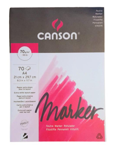 Склейка для маркера "MARKER" , 70г/м2 екста гладка біла, 70арк, А4(21х29,7см)  Canson