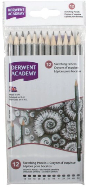 Набір чорнографітних олівців Sketching Academy , 12 шт (6B-5H), в пластик. упаковці, Derwent