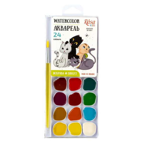 Набір акварельних фарб Cats, 24 кол., з/пензликом, ROSA Kids