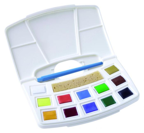 Набір акварельних фарб TALENS ART CREATION, Pocket box, 12 кювет, пензель, спонж, Royal Talens