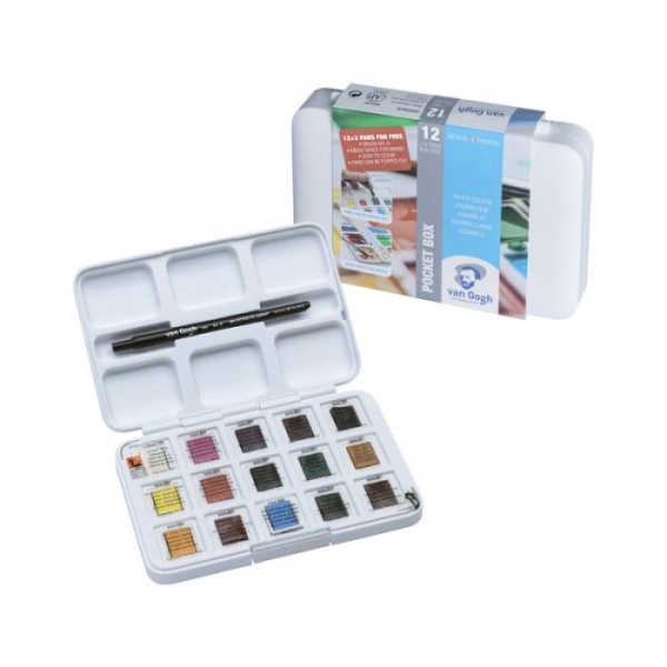 Набір акварельних фарб, VAN GOGH, Pocket box, 12 кювет + 3 безкоштовна, Royal Talens
