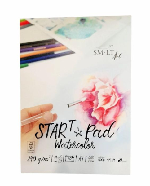 Склейка для акварелі START А4, 240г/м2, 20л, натуральний білий, SMILTAINIS