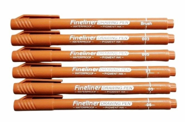 Набір лінерів сепія, 6шт, Fineliner Drawing Pen