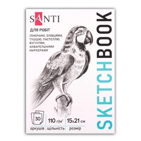 Скетчбук SANTI для графіки, ANIMALS, A5, 30 арк., склейка, 110г/м2