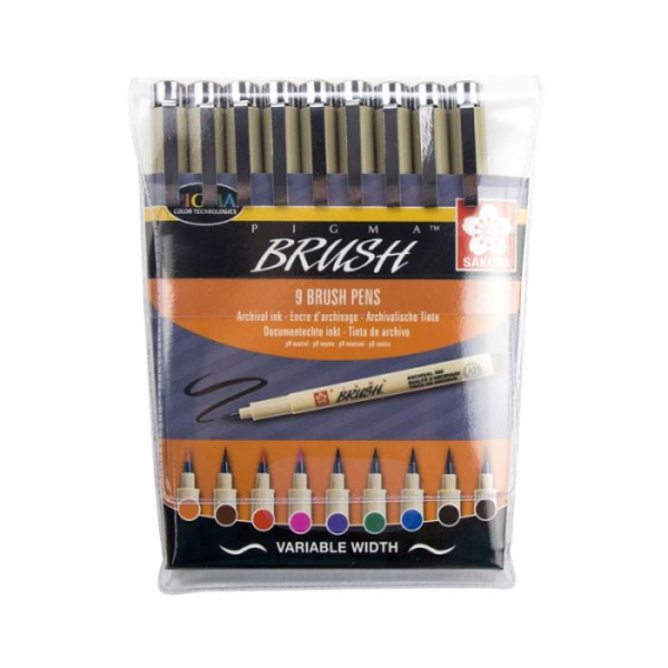 Набір лінерів-Пензлів PIGMA Brush, 9кол., Sakura