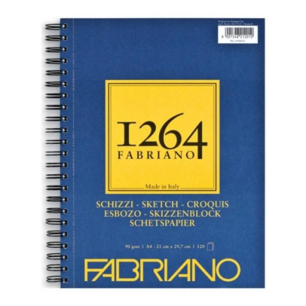 Альбом 1264 на спіралі (горизонтальна) для рисунку та ескізів А4, 90г/м2, 120арк, слонова кістка, Fabriano
