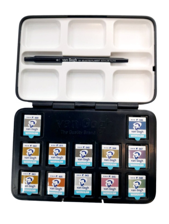 Набір акварельних фарб, VAN GOGH, Pocket box SPECIALTY, 12 кювет + пензлик, пластик, Royal Talens