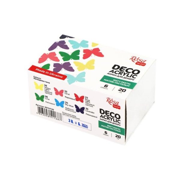 Набір акрилових фарб, матова, пастельні кольори, 6*20 мл, ROSA Talent