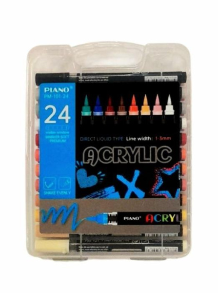 Набiр акрилових маркерів ACRYLIC (пензель) 1-3мм, 24кол., plastic box PIANO PM-101-24
