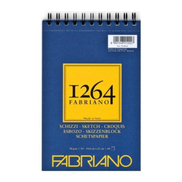 Альбом 1264 на спіралі для рисунку та ескізів А5, 90г/м2, 60арк, слонова кістка, Fabriano