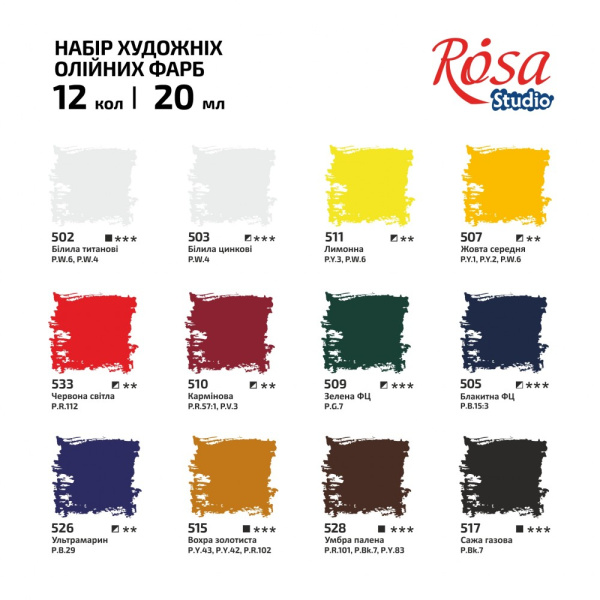 Набір олійних фарб 12*20мл, блістер, ROSA Studio