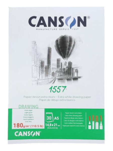 Блокнот для графіки і акварелі 1557,180г/м2 30арк. А5 CANSON