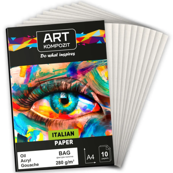 Папір для акрилу та олії Canvas, A4, 360г, 10 аркушів, Art Kompozit