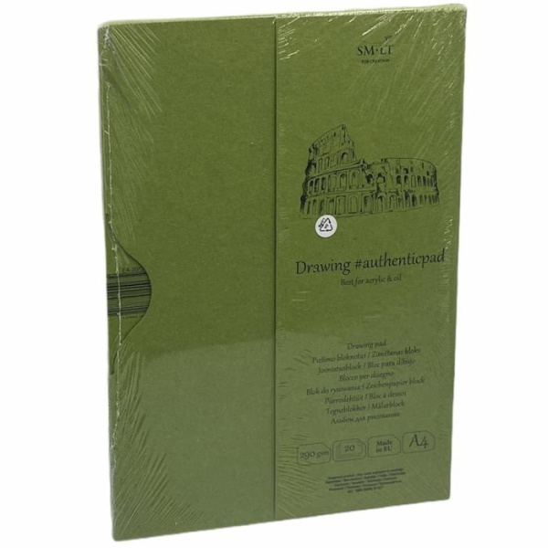 Склейка для акрилу та олії в папці AUTHENTIC (DRAWING) А4, 290г/м2, 20л, білий папір, SMILTAINIS