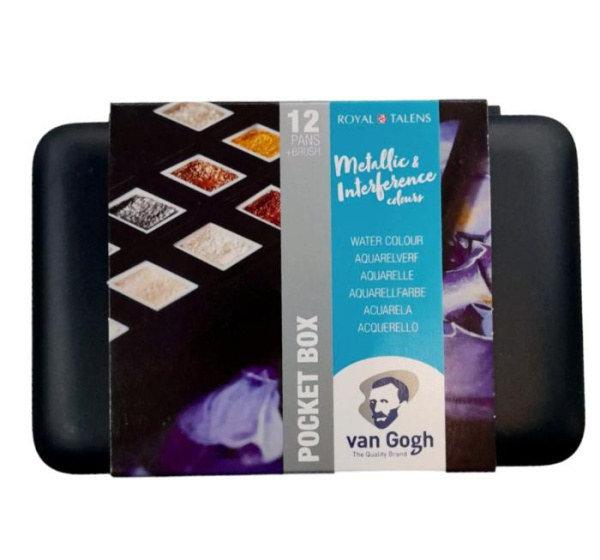 Набір акварельних фарб, VAN GOGH, Pocket box SPECIALTY, 12 кювет + пензлик, пластик, Royal Talens
