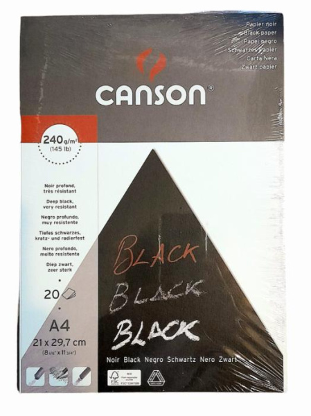 Склейка для малювання Black А4, 240г/м2, 20арк., чорний папір, Canson